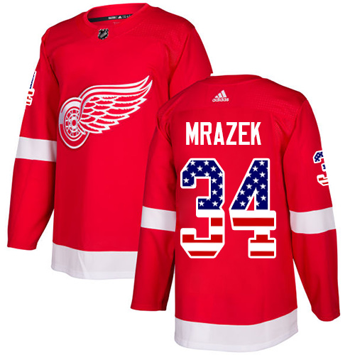 Adidas Red Wings #34 Petr Mrazek Red Home Authentic USA Flag Stitched NHL Jersey